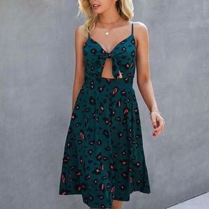 NEW Shein Green Leopard Rockabilly Pinup Cutout Swing Dress XL